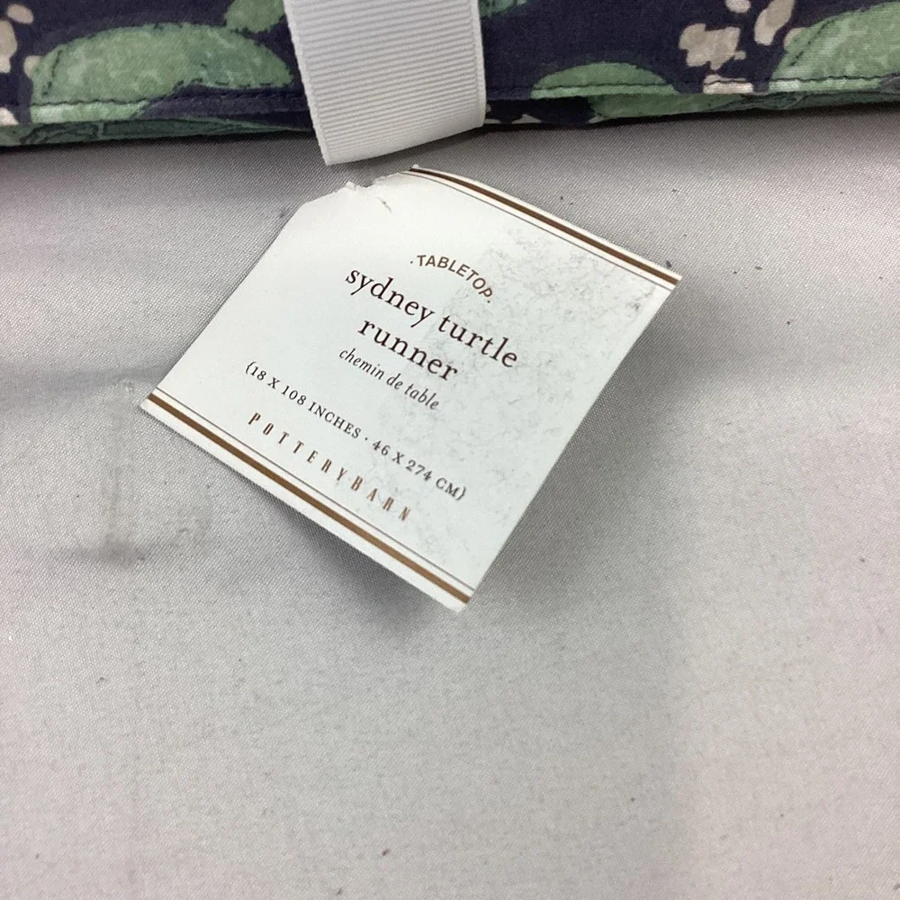 NEW Pottery Barn Sydney Turtle Table Runner Navy Blue Green Coastal 18